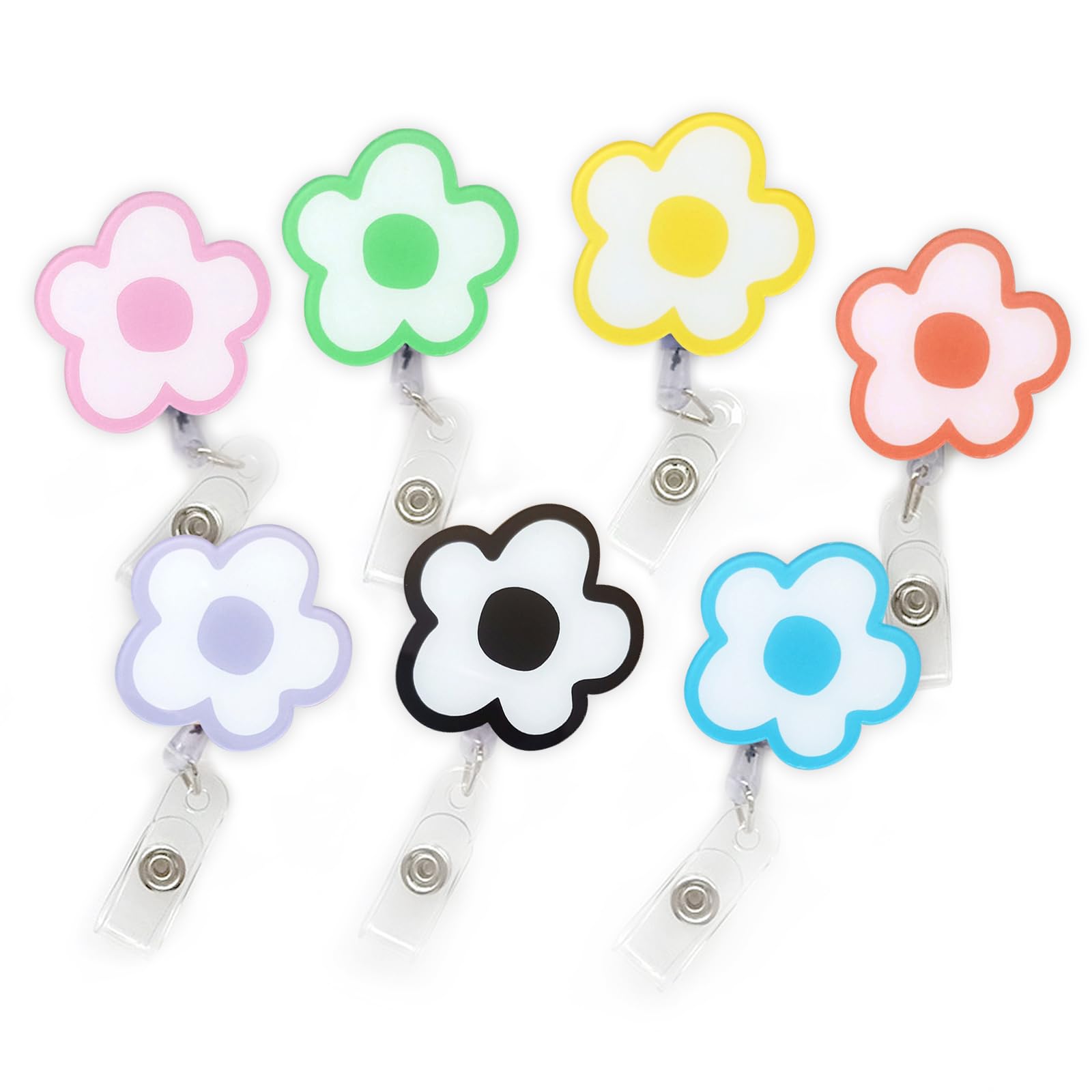 Cute Badge Reel Retractable 7 PCS Flower Floral Nurse Badge Holder Clips Reels ID Name Clip Tag for Nursing Nurses Hospital Teacher Pediatric Medical