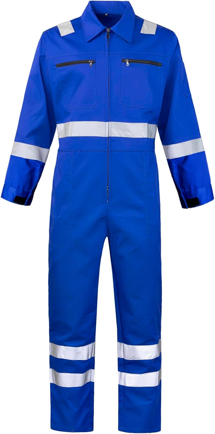 Mens Work Coveralls High Visibility Overalls Mechanic Jumpsuit Garage Zip Coverall