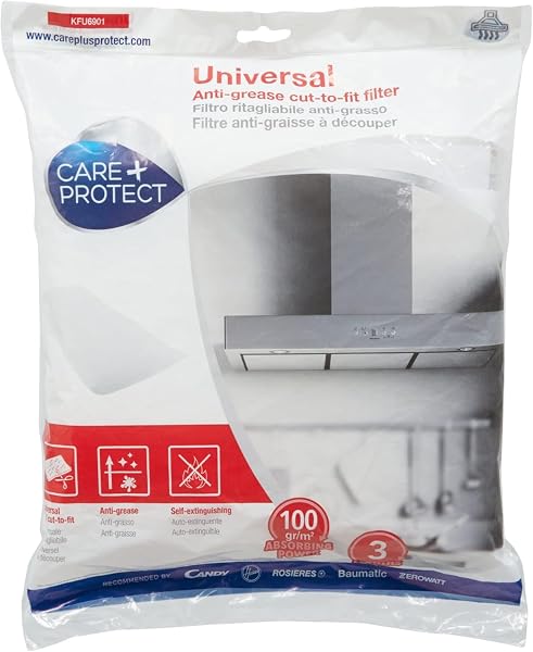 CARE+PROTECT Filtre pour Hotte - Universel - À Découper sur Mesure - Anti-Graisse - Anti-Odeur - Auto-Extinguible - Dimensions 47x97 cm - Absorption 100 g/m² - 1