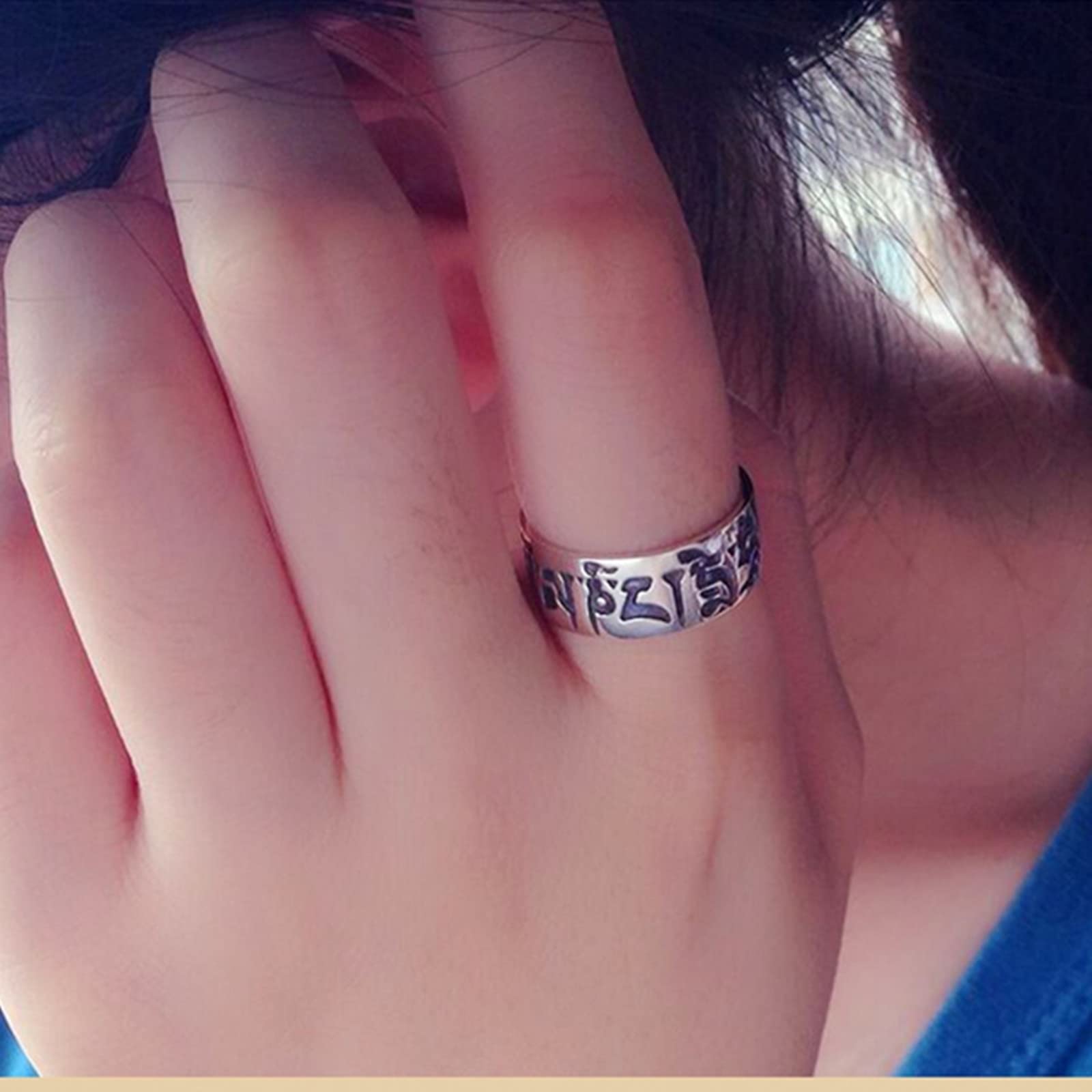 Anillo de compromiso 925, anillo de compromiso para hombre, anillo budista de plata grabado con mantra