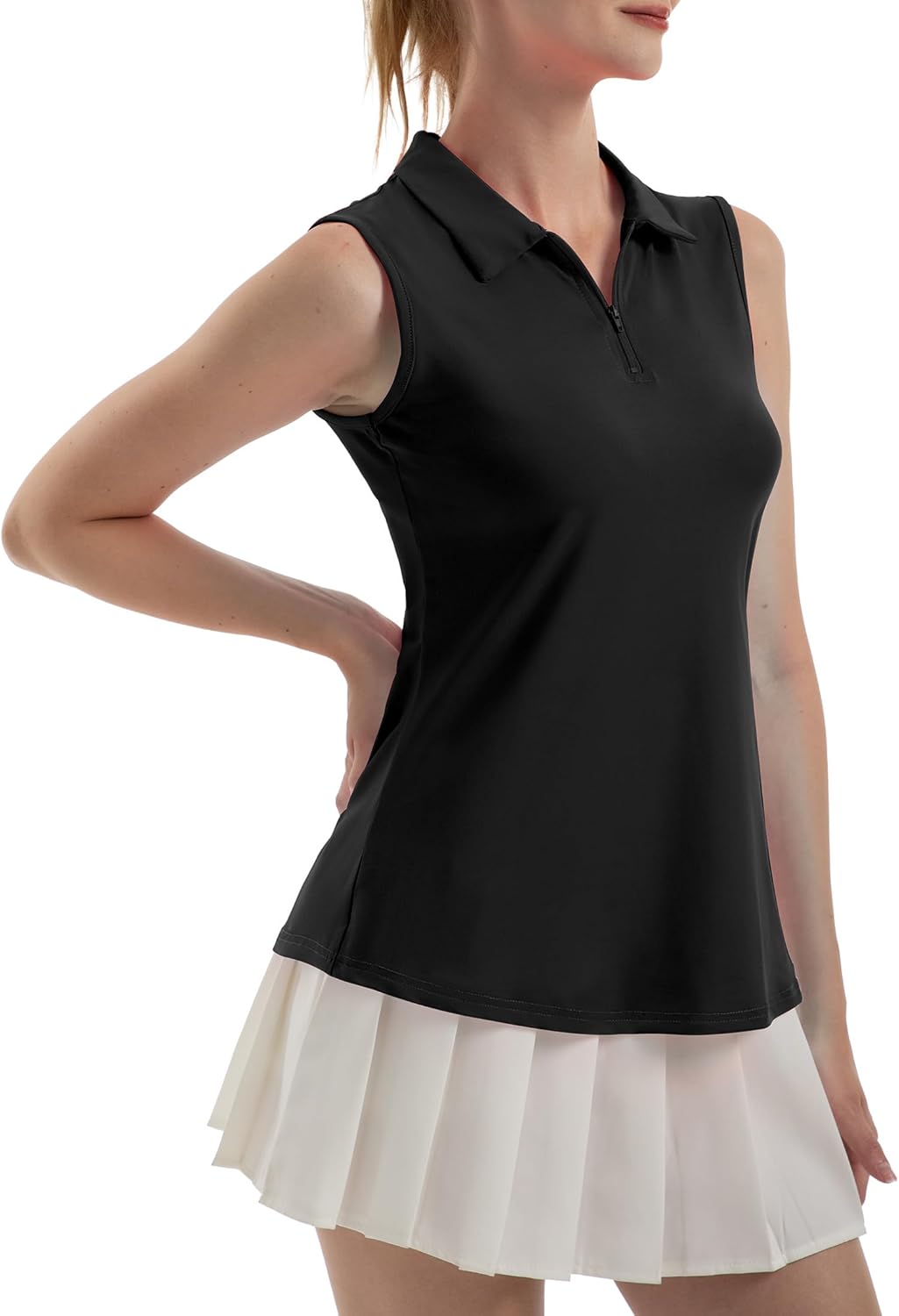 FKEEP Women's Sleeveless Polo Golf Tennis Shirt Tank Tops T-Shirts V-Neck with Collar Quick Dry Workout Athletic Small 01 Black