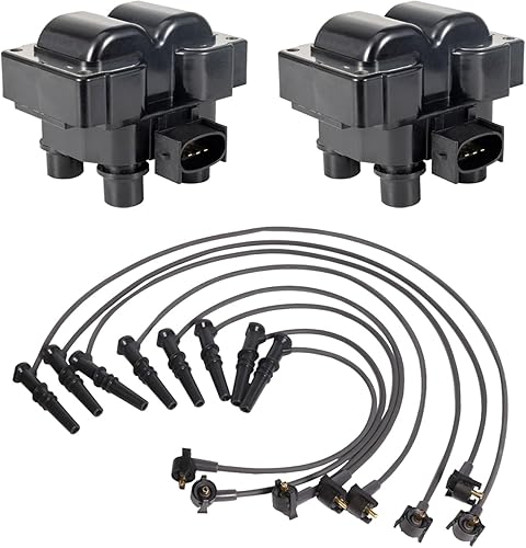 ENA Juego de 2 bobinas de encendido y cables compatibles con Lincoln Town Car Mercury Grand Marquis 4.6L V8 repuesto para FD487