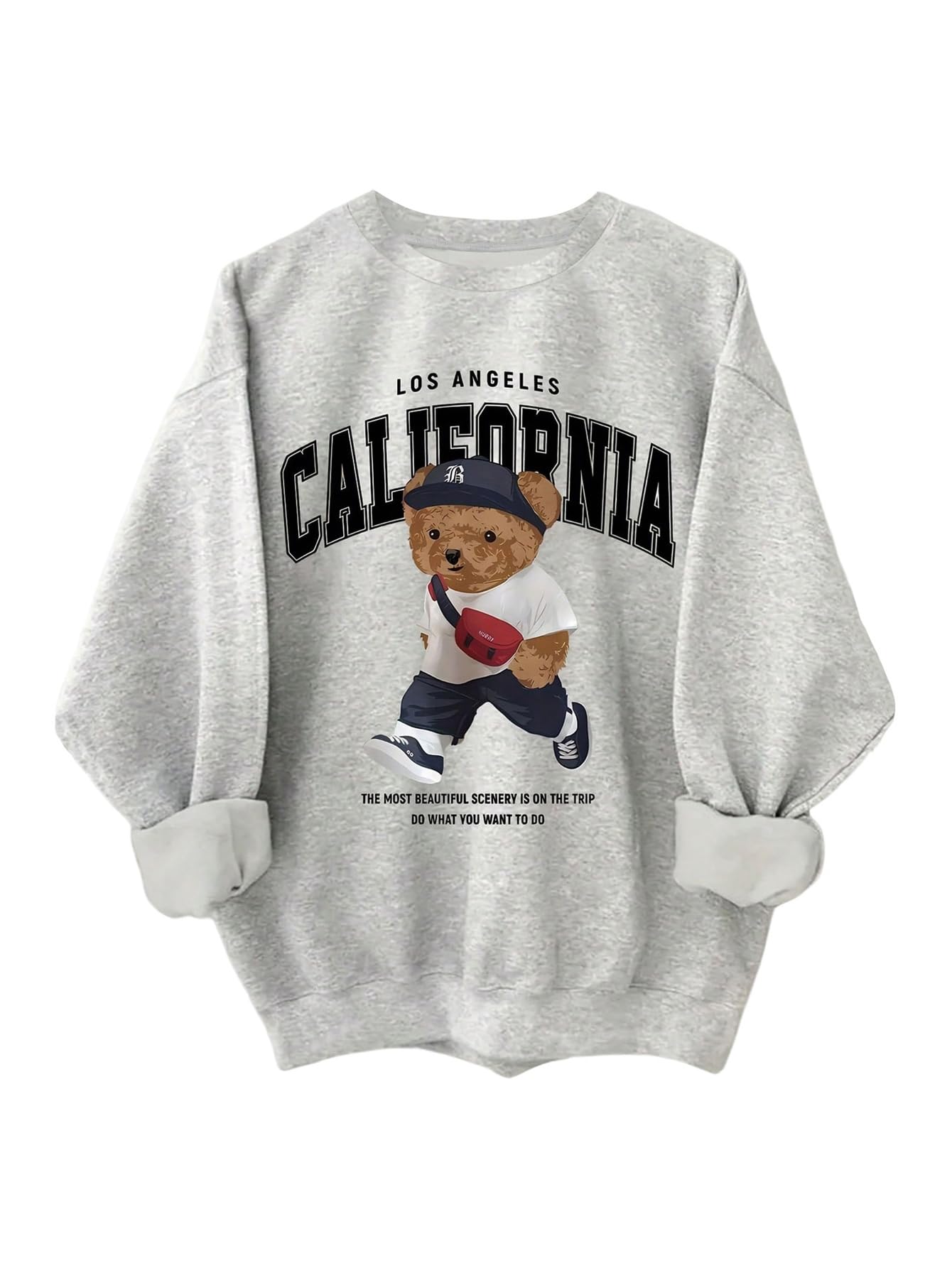 Women's Letter Graphic Sweatshirts Crewneck Bear Sweatshirt