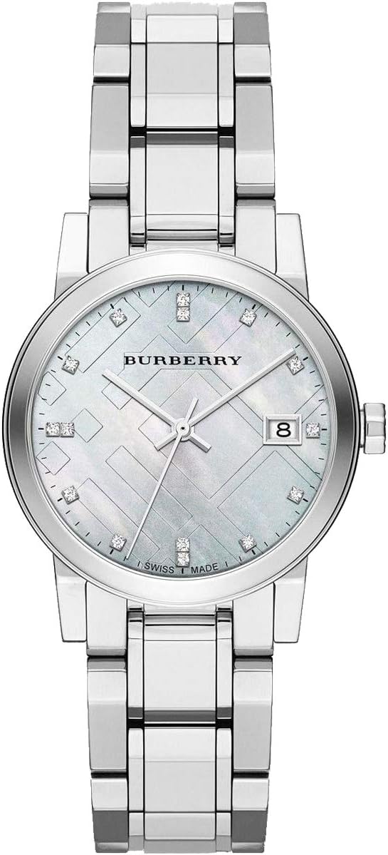 Swiss Rare Diamonds Silver MotherPearl Date Dial 34mm Women Stainless Steel Wrist Watch The City BU9125