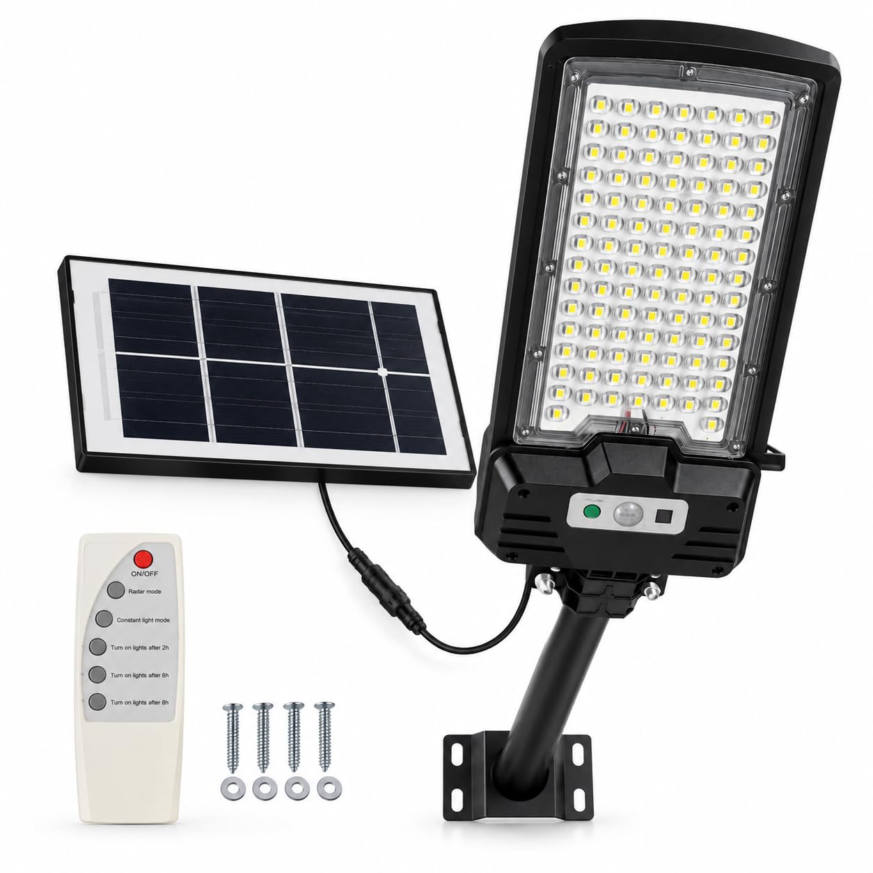 Lampione Solare LED Esterno 2000W con Pannello Solare Separato, Faro Solare da Esterno IP67 con Telecomando e Sensore Crepuscolare, Staffa per Parete, Luce per Giardino Cortile Garage