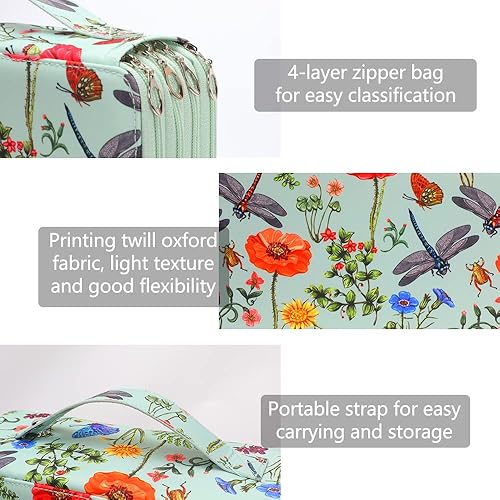 Miniatura 3 de Vomgomfom Estuche para lápices de colores  124 ranuras para lápices con cierre de cremallera, estuche de tela de sarga de gran capacidad para