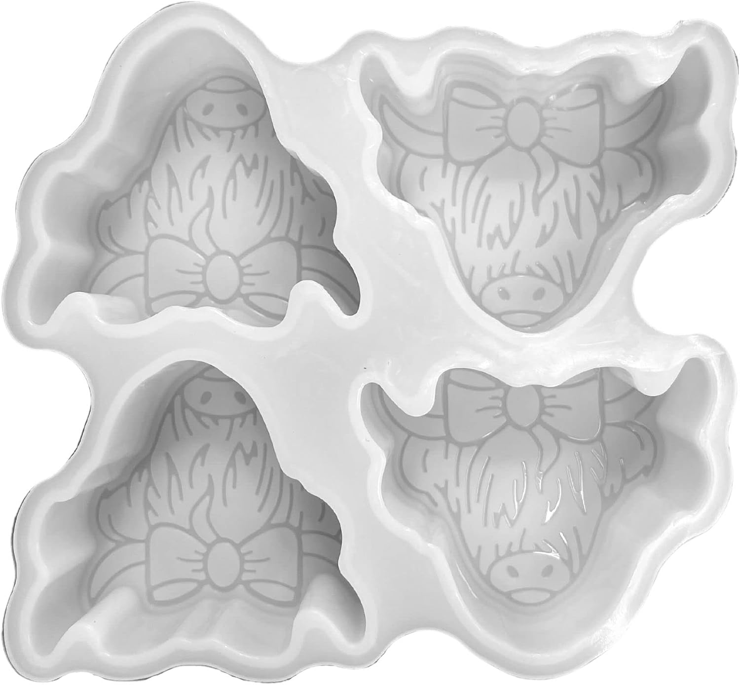 4 Highland Cow Freshie Silicone Tray Mold | Vent Clip Size 4.5" Wide x 4" Long x 0.8" Deep | Vent Clip Furry Hairy Size Design for Freshie, Soap, Resin, Candles Heat Resistant Oven Scented Aroma Beads