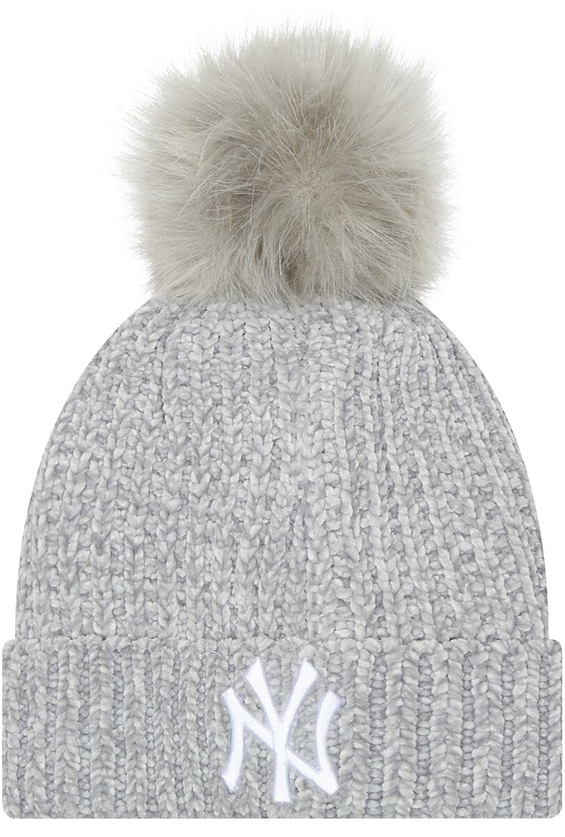 New Era Womens New York Yankees Chenille Bobble Hat - MLB Winterized - Grey