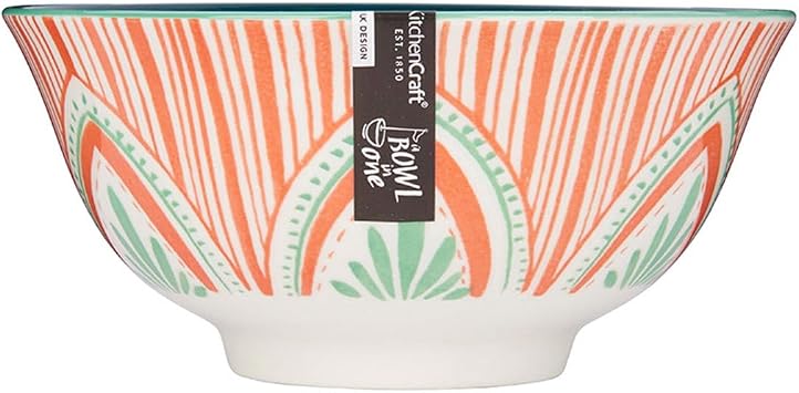 KitchenCraft ECMKCBOWL29SET seramik kase seti, Akdeniz yaprakları/şerit desenli, taş