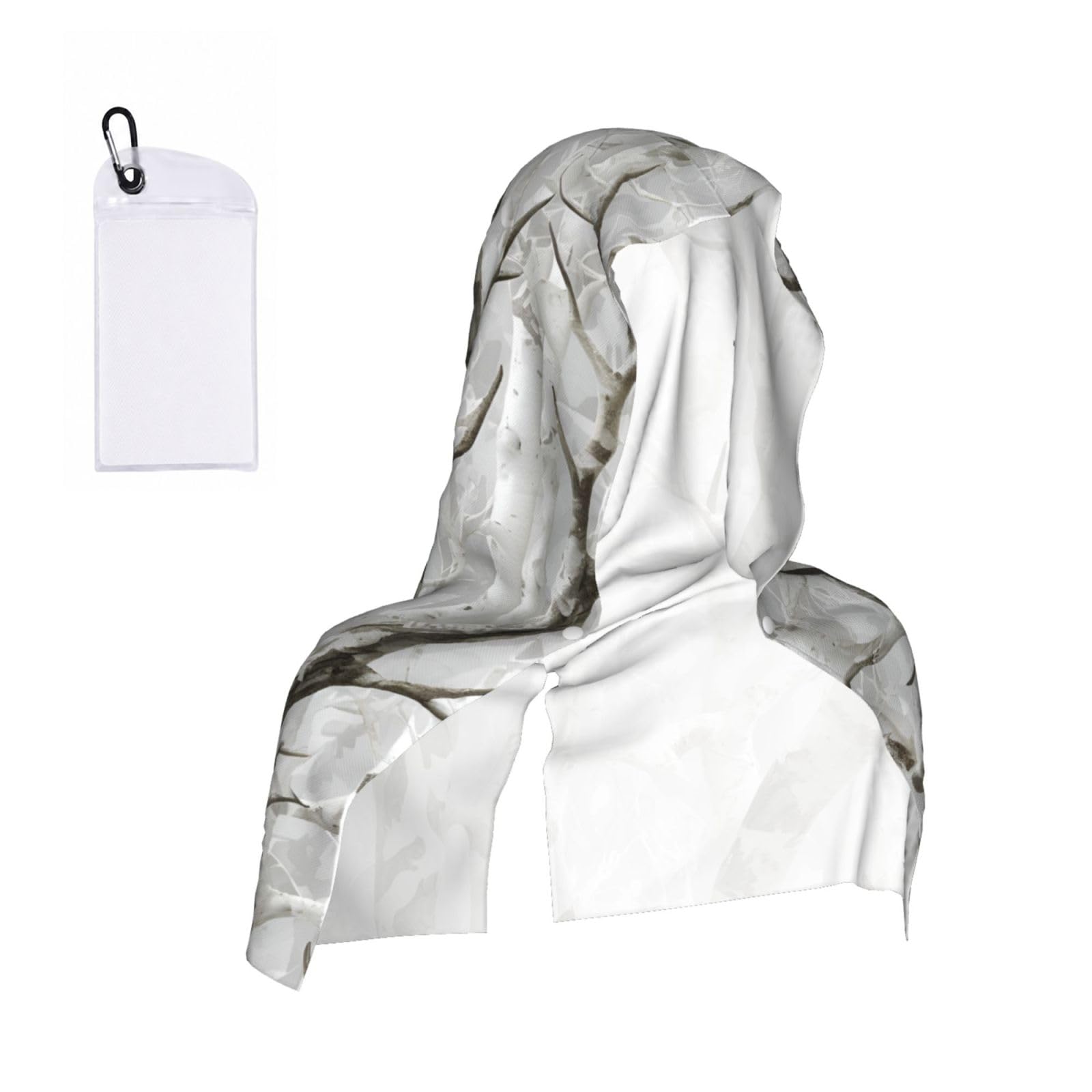 DUWAA White Tree Camo Print Cooling Hooded Sports Towel, 30×60cm Quick Drying Summer Cool Head Wrap For Neck And Face