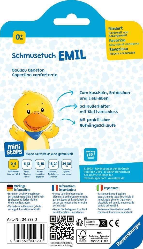 Ravensburger Ministeps Emil 04573 Soft Toy with Velcro Support for Babies from 0 Months Yellow