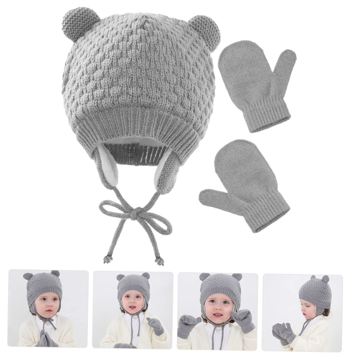 5 Ensembles Bonnet Pour Enfants De Neige Pour Enfants D'hiver Chapeau Enfant Capuchons Jugulaires Chapeaux Pour Tout-petits Garçons Hommes Laine Acrylique Grey