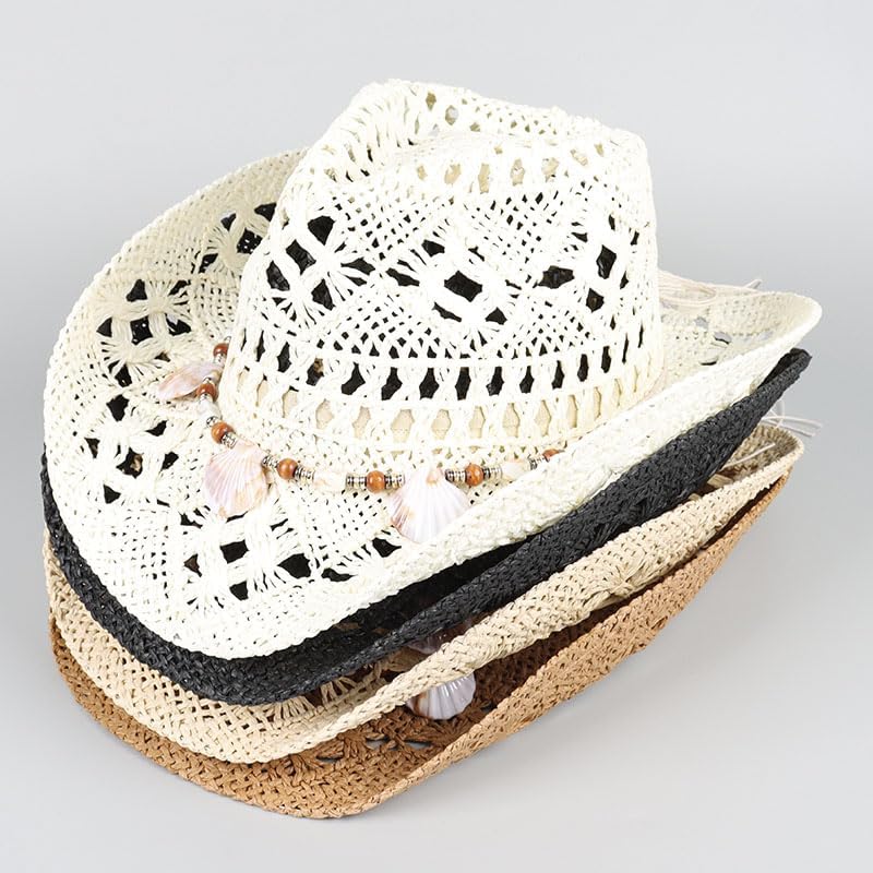 New Western Cowboy Hats for Women Men Classic Vintage Out Unisex Curled Wide Brim Sun Hat Fishing Hat Climbing Straw Cap