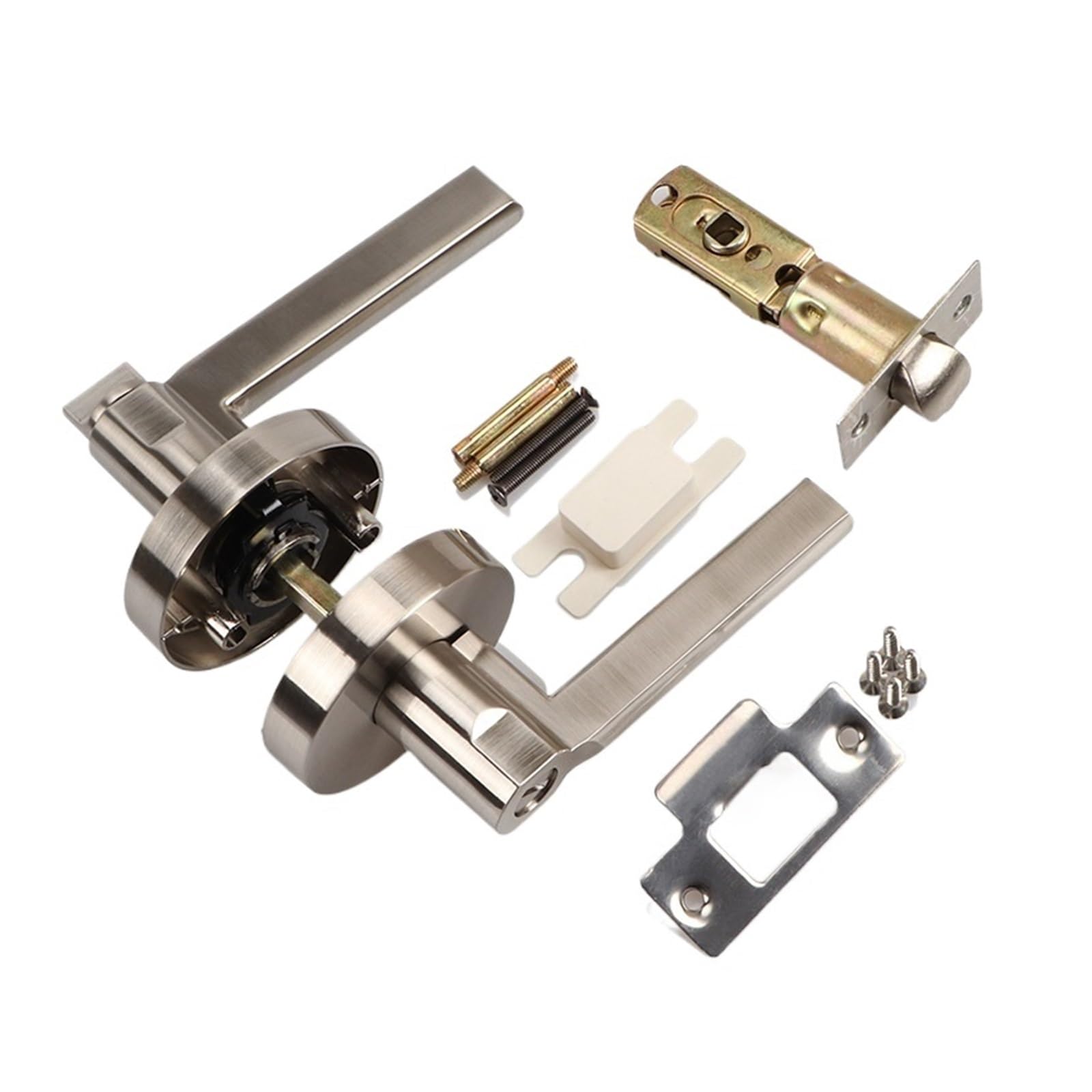 NYRXRYTCA Three-Pole Handle Door Lock Indoor Silent Lock Bedroom Door Black Three-Pole Lock Hotel Bathroom Trade Lock(Brushed silver BK without key)