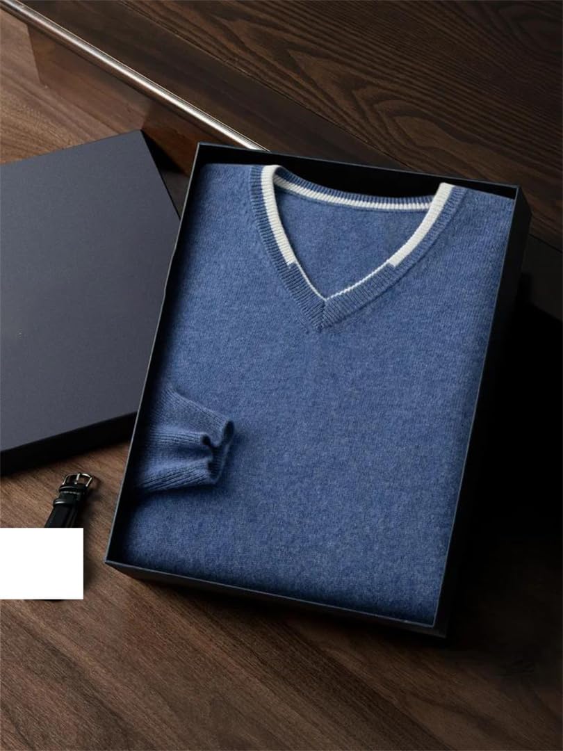 Suéter de manga larga para hombre, 100 % cachemira, cuello en V, para primavera, otoño, talla grande