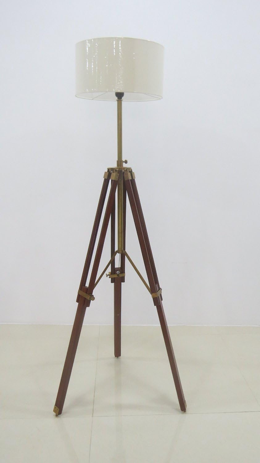 Surveyor Tripod Floor Lamp for Living Room Cherry Finish Wood