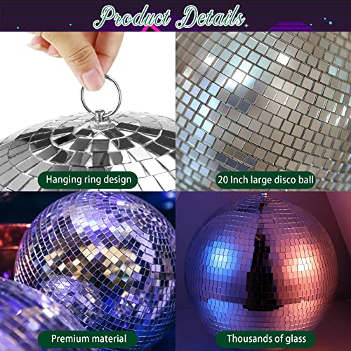 Meooeck Jumbo Disco Ball 20 Inch Glass Mirror Ball For Disco Party, Jumbo Mirror Ball With Hanging Ring Rotating Mirror Ball For Dj Club Bar Stage Props Home Wedding Holiday Christmas Party Decoration #TOP2