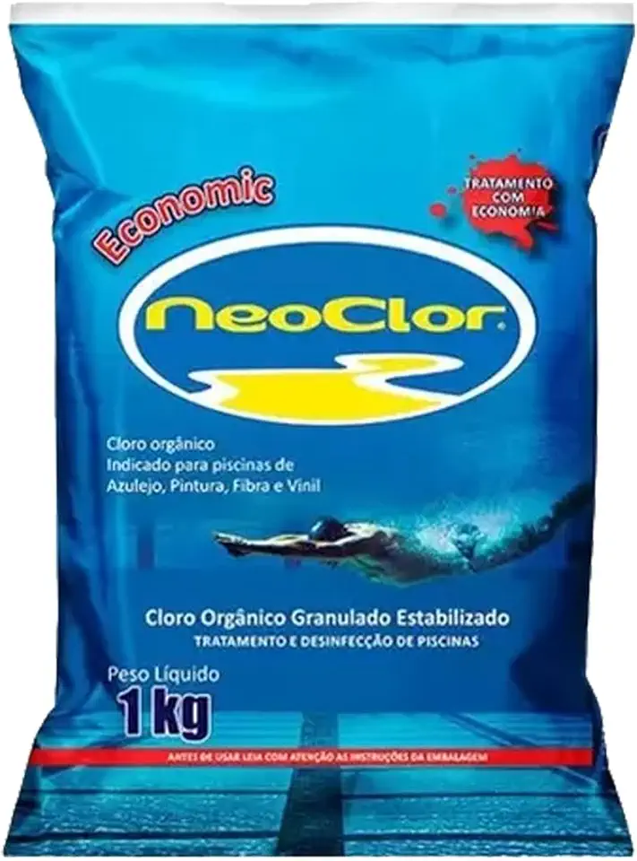 Cloro Orgânico Economic 1Kg Para Tratamento E Limpeza De Piscina Azulejo Vinil Fibra Neoclor