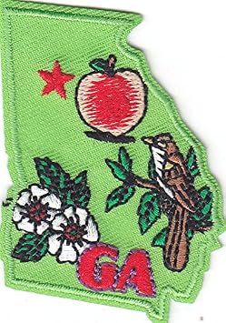 GA - GEORGIA STATE SHAPE - Iron On Embroidered Applique Patch/Southern