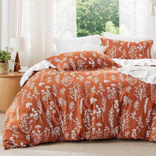 Bedsure King Comforter Set - Terracotta Bed Set, 3 Pieces Cute Floral Bedding, 1 Soft Reversible Botanical Flowers Comforter and 2 Pillow Shams