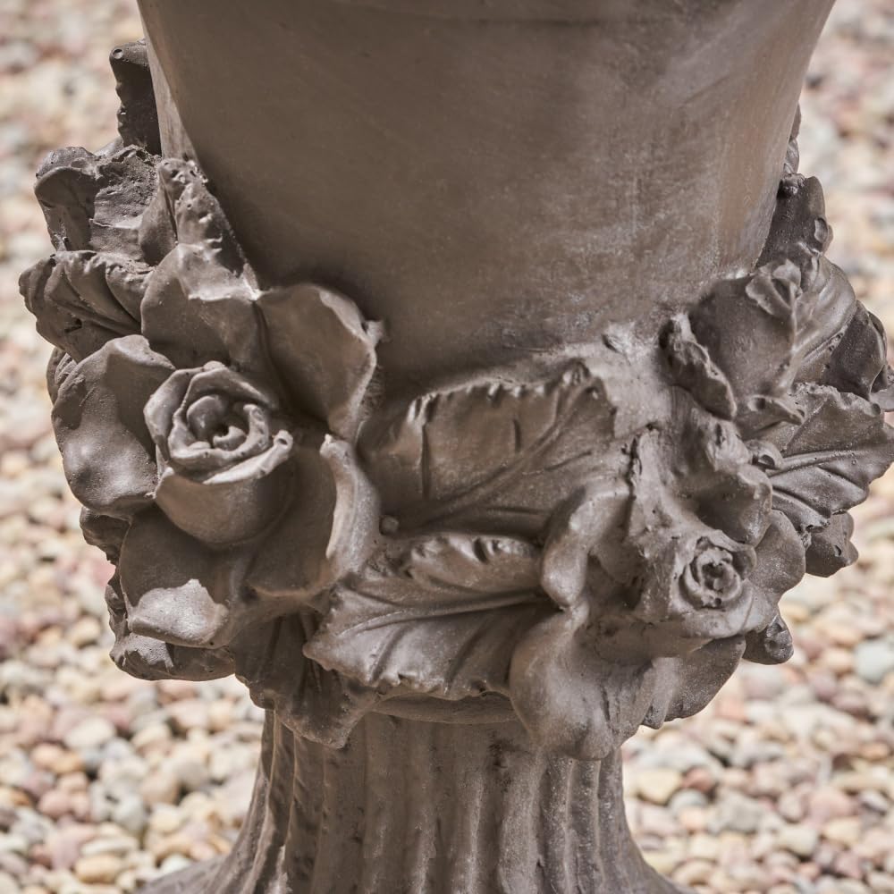 Elegant Magnesium Oxide Garden Urn Planter for Outdoor and Indoor Use, Antique Gray Finish with Classic Design (Antique Gray + Magnesium Oxide)