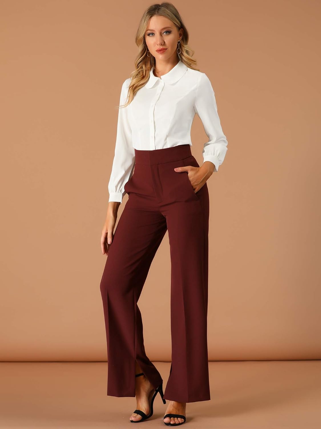 Allegra K Women's Peter Pan Collar Blouse Business Casual Long Sleeve Button Down Work Shirt - Image 3