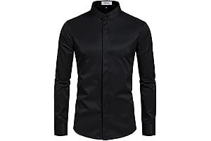 Men's Banded Collar(Mandarin Collar) Long Sleeve Casual Solid Fancy Dress Shirts