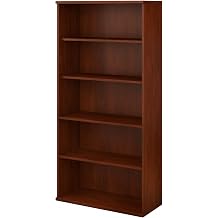 خزانة كتب Bush Business Furniture Studio C طويلة بخمسة أرفف من Hansen Cherry، رف كتب كبير للمنزل أو التنظيم المهني في مكان العمل