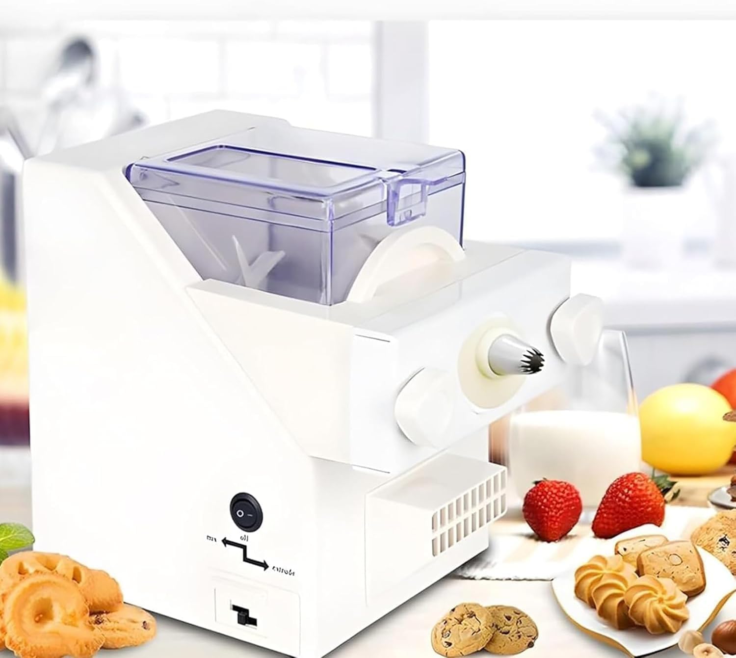 220V Cookie Maker Automatic Biscuit Form Machine, 180W DIY Press with Interchangeable Nozzles and Molds for Home Baking