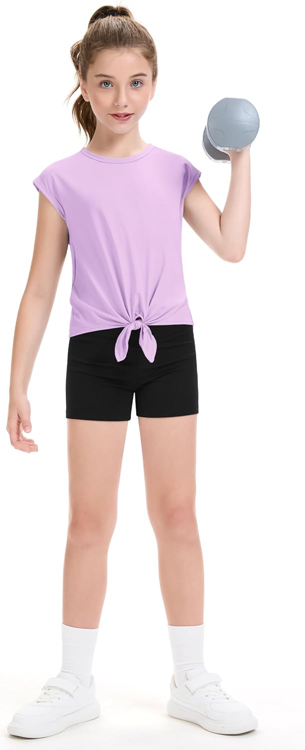 HASMES Girls Crop Tops Cute Athletic Shirts Tank Tops Sleeveless T-Shirt for Dance Yoga Cheer 7-14Y - Image 6