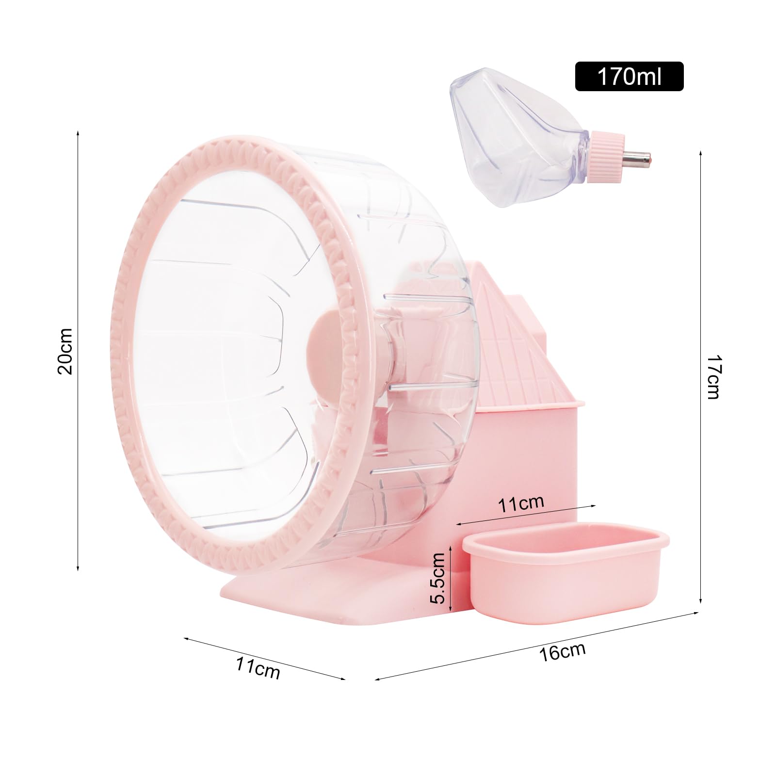 Ruota per criceti, ruota silenziosa 4 in 1 per esercizi con borraccia da 170 ml per criceti, ciotole per criceti, nascondiglio per criceti, gerbilli, ratti, topi, nani