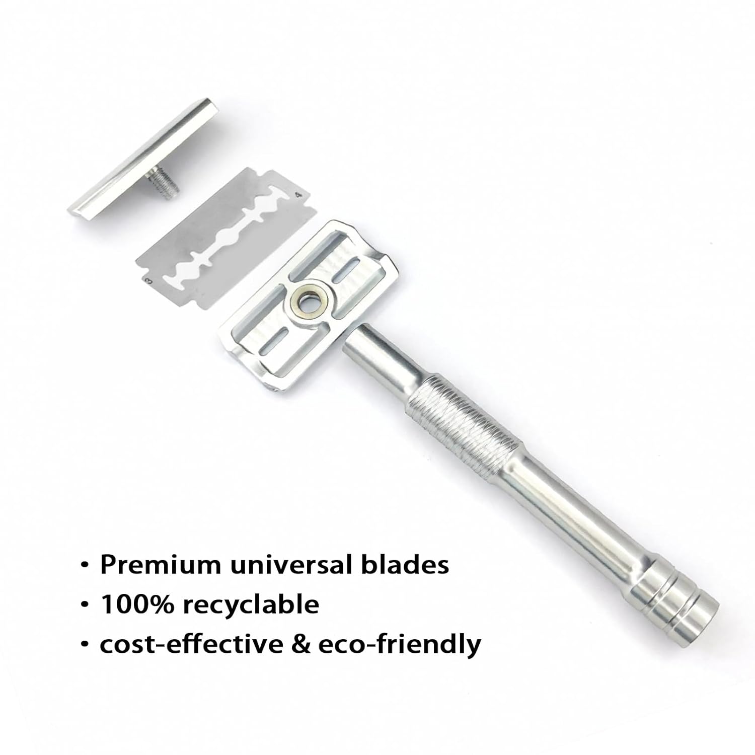 KAMPFE Shaving Razor CNC Aluminum Double Edge Safety Razor Contains 5 Blades.Perfect Fixed Shaving Angle With Superior Blade Rigdity.Mild Type Reusable Single Blade Razors for Men and Women (silvery1)
