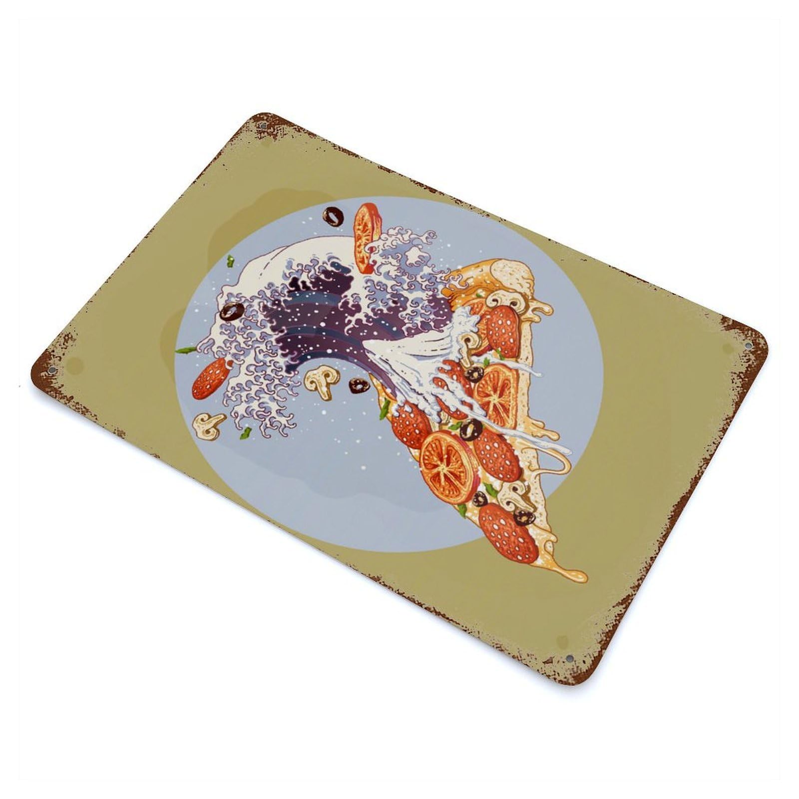 KANAGAWA PIZZA Vintage Rust Metal Sign 11.8"x7.9", for Patio, Garden Room And Bar Decor, Classic Wall Plaque