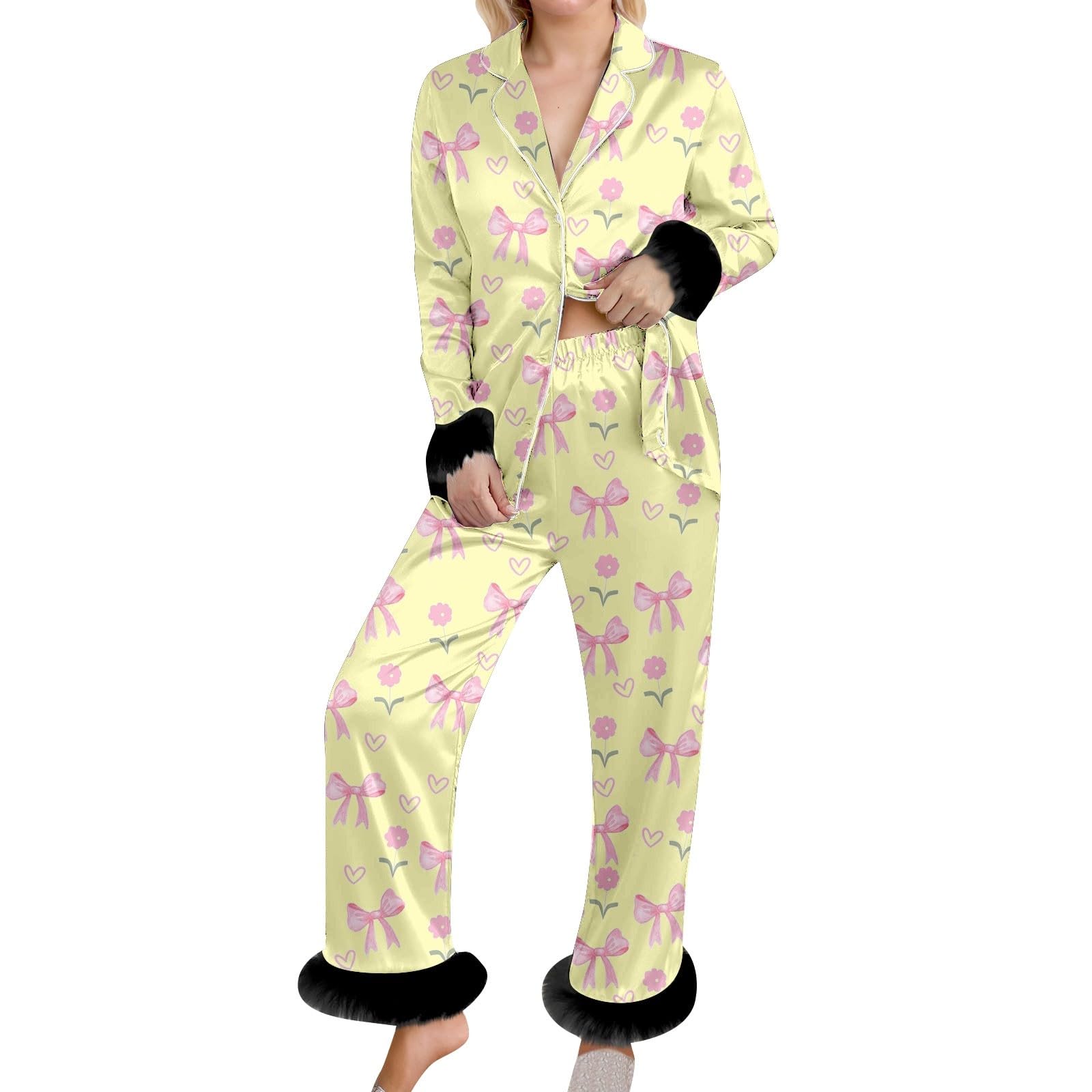 Pigiama Sexy Donna - con Stampa Floreale Morbido Spazzolato Abbigliamento da casa con Orlo Comodo Completo in Due Pezzi per Rilassarsi e Dormire Comodamente