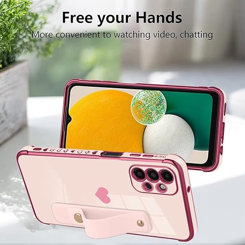 Miniatura 5 de BITOBE Funda diseñada para Samsung A13 4G, diseño de corazones rosas para mujeres, niñas y hombres, chapado de lujo con soporte de correa,