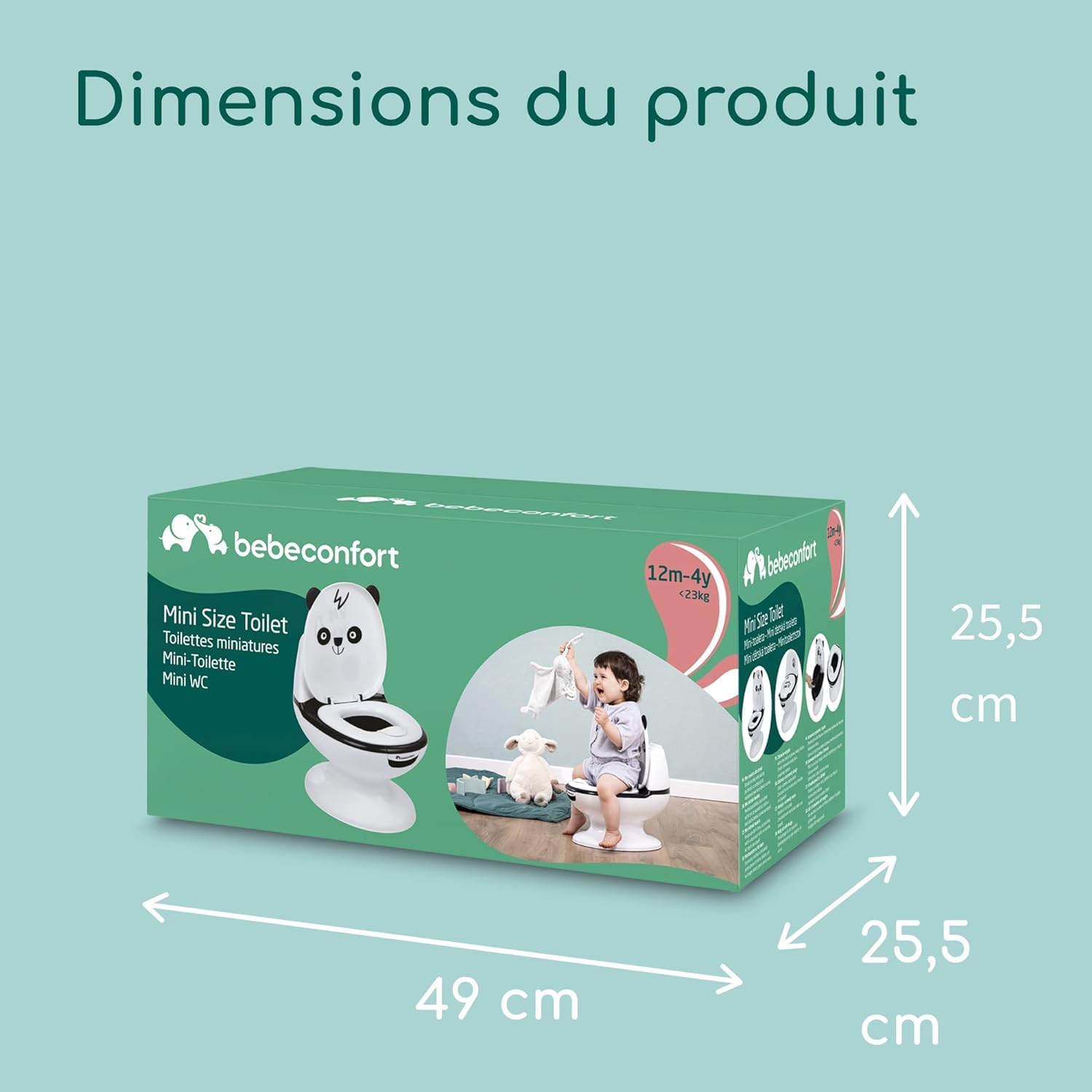 Bebeconfort Pot Bébé Toilette, Siège d'Apprentissage de la Propreté, 1-4 ans, 0-20 kg, Pare-Éclaboussures, Vrai Son de Chasse d'Eau, Cuvette Amovible, Facile à Nettoyer, Panda