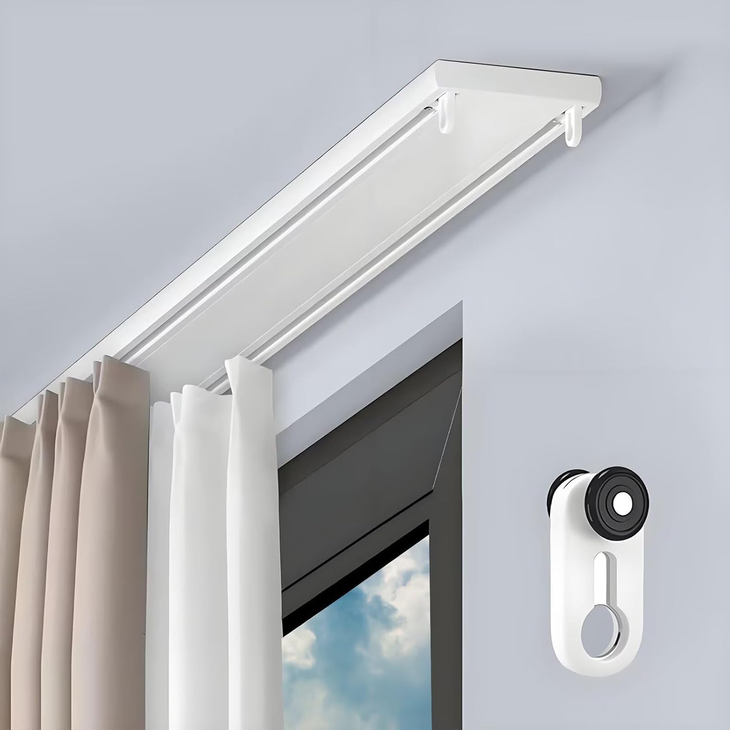 Aluminum Double Curtain Track Ceiling Mounted Curtain Rails Silent Slider Track System for Bedroom Kitchen Room Divider(White,480cm(15.7ft))