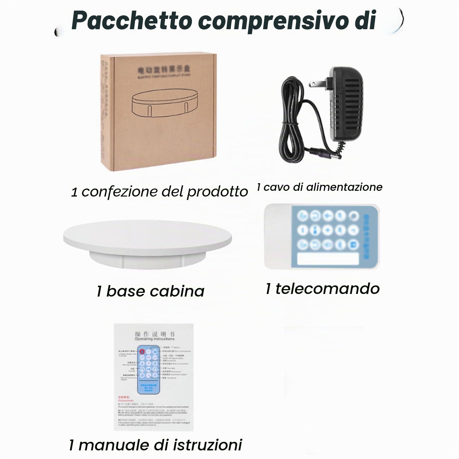 Piatto Girevole Elettrico per Fotografia, Espositore con Rotazione Automatica A 360° con Controllo Remoto, Carico 100Kg, Piattaforma Girevole Automatica 42Cm/60Cm,White-60CM