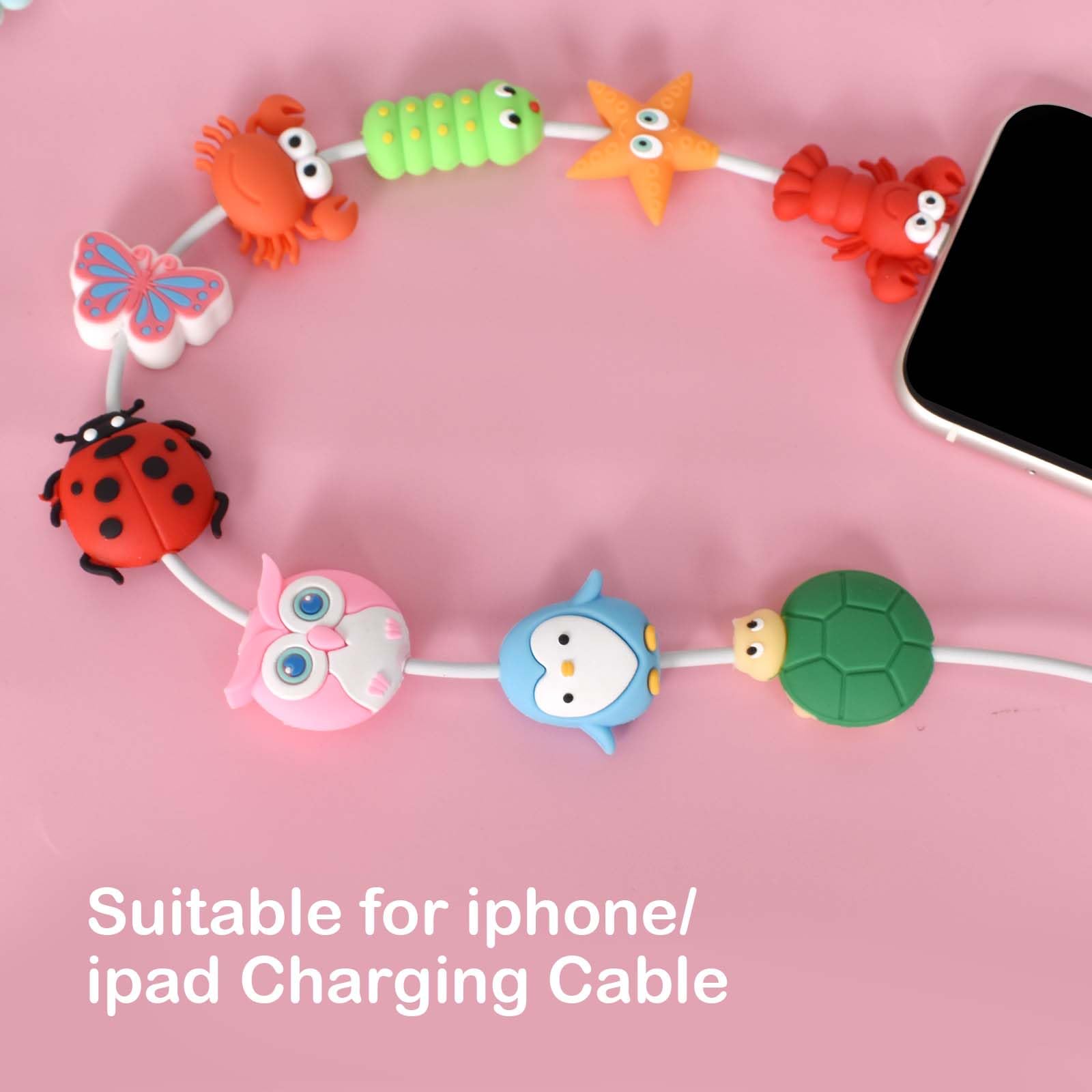 12Pz Cable Protector Cable Cord Protector, Protezione Cavo Carica per Animali da Cartone Animato, Protezione per Cavo per Morso per Cavo Animale, per Protezione Dalla Rottura del Cavo di Ricarica USB