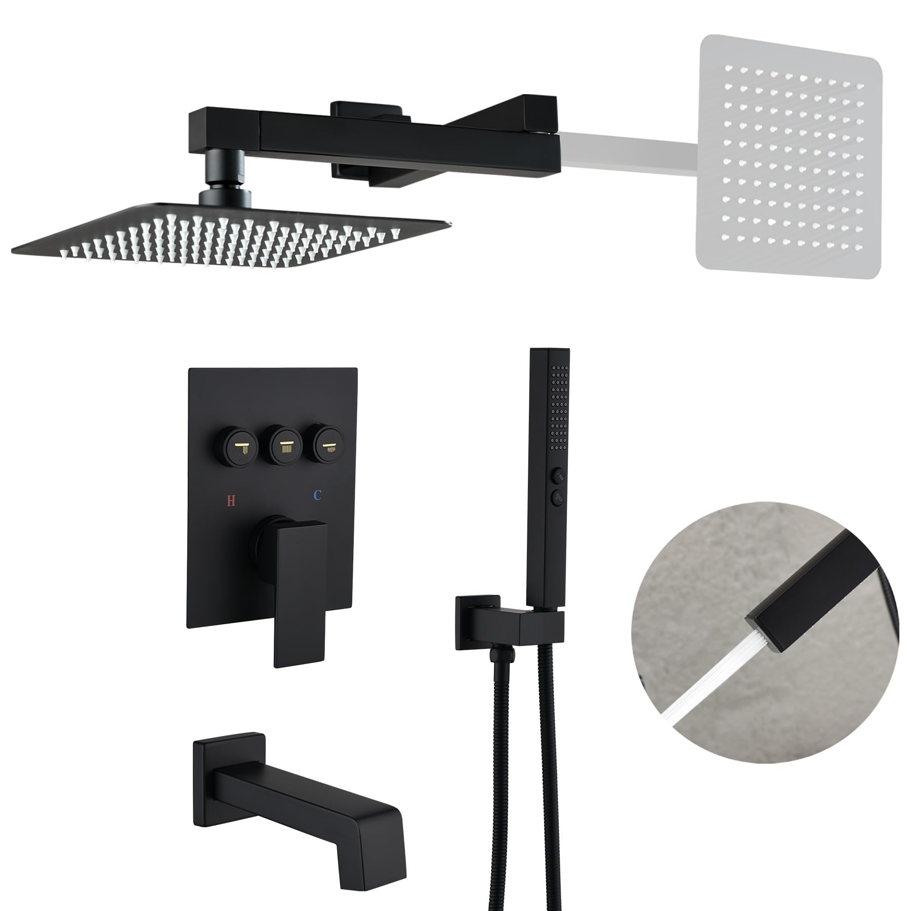 Photo 1 of Shower System with Tub Spout, All Metal Bathtub Shower Faucet Set with High Pressure 10 Inch Rain Shower Head and Handheld Shower Head Set,Black Shower Head and Handle Set