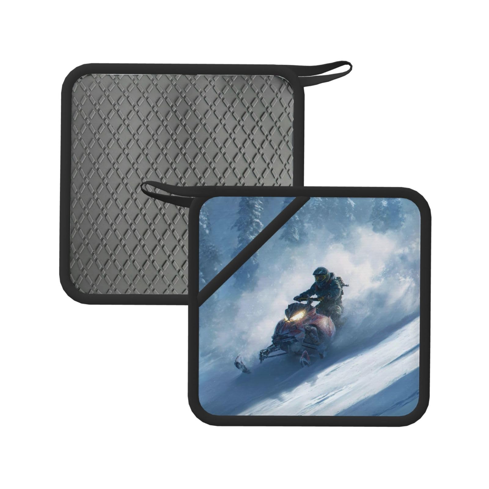 Pot Holders Set of 2 Kitchen Heat Resistant Potholders Snowmobile Silicone Aunty-hot Pad Cotton Lining Oven Hot Pads for Cooking Baking BBQ Microwave Kitchen