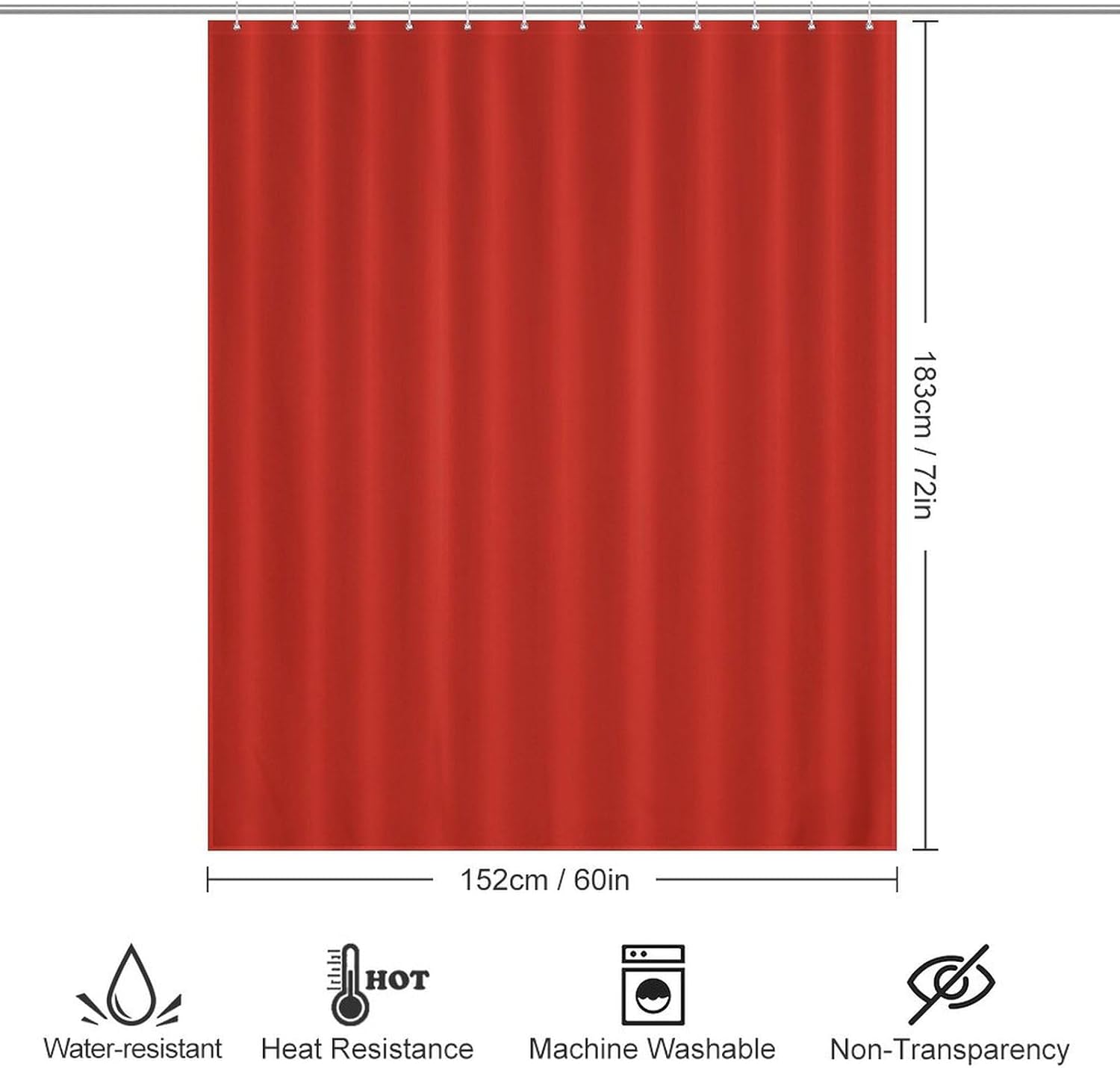 Shower Curtain Liner Set, Solid Red Waterproof Washable Fabric Shower Curtain for Bathroom Bathtub Decor 60 x 72inch