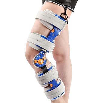 Hinged ROM Knee Brace, Knee Immobilizer Support with Side Leg Stabilisers, Adjustable Post Op Knee Brace for ACL, MCL and PCL Injury, Orthopedic Support Stabilizer After Surgery
