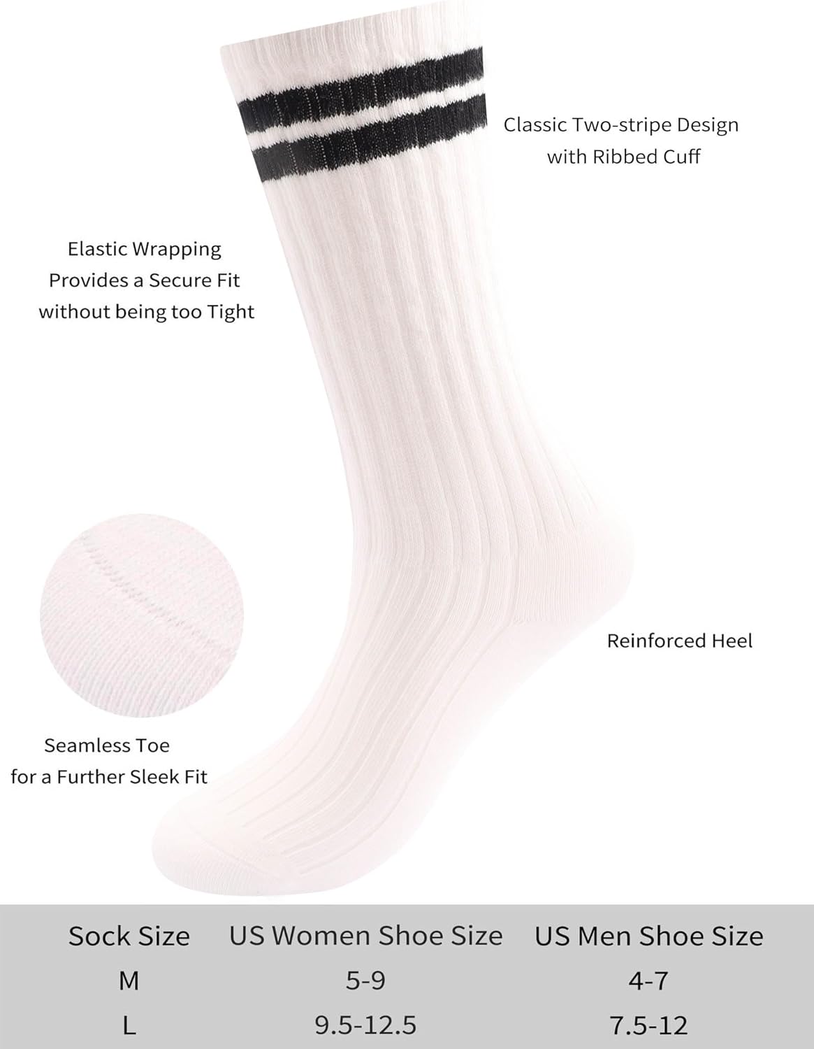 Chunky Ribbed Cotton Striped Socks Retro Double Stripes Scrunch Crew Socks, 5 Pairs with Present Box - Image 4