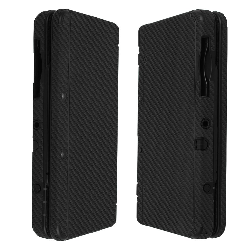 SkinomiBlack Carbon Fiber Full Body Skin Compatible with Nintendo 3DS (2015 Standard Version)(Full Coverage) TechSkin with Anti-Bubble Clear Film Screen Protector