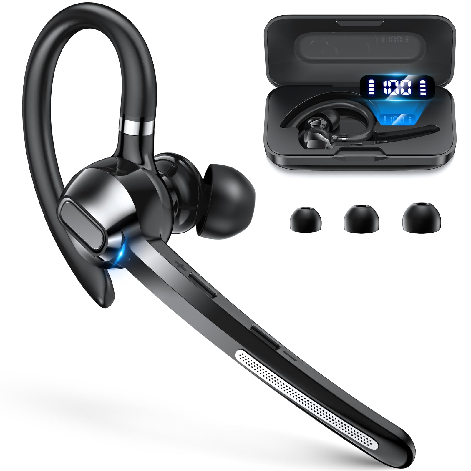 Bluetooth Headset In-Ear Kabellos Bluetooth 5.3 10m Reichweite 10 Std Sprechzeit Schwarz