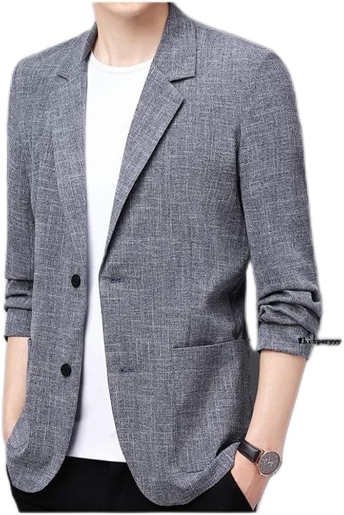 Men's Cotton Linen Suit Jacket Spring Loose Casual Gray Blazers Male Long Sleeve Business Black Coat