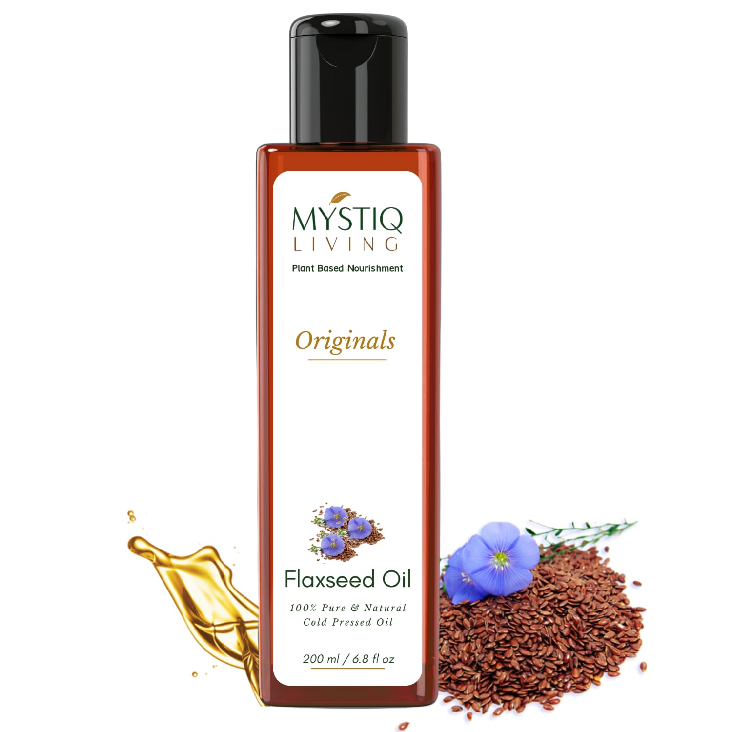 Mystiq Living Flaxseed Oil (Alsi Tel) with Omega - 3 for Healthy Hair, Skin & Body - 200 ML | 100% Pure & Natural, Cold Pressed