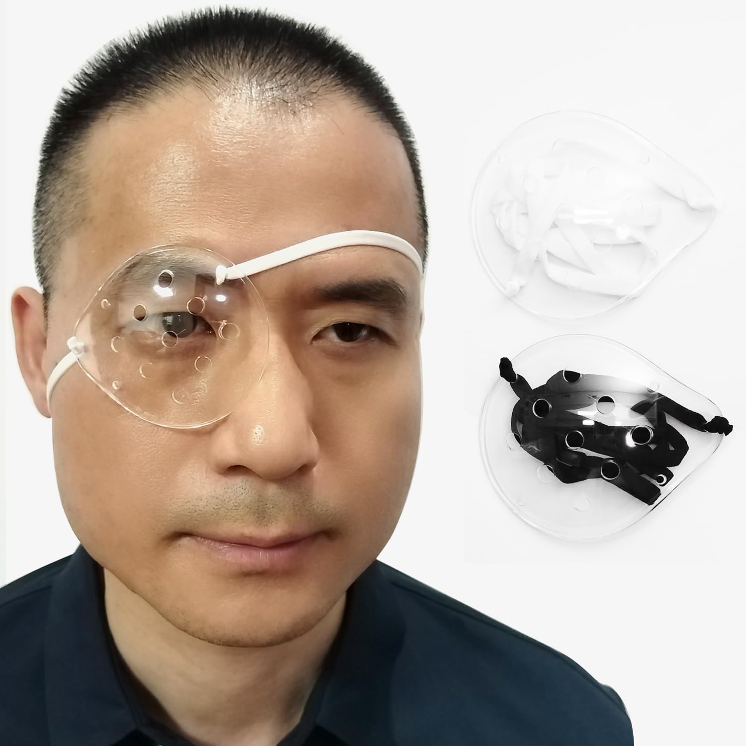 2pcs Clear Eye Shield After Cataract Surgery, Transparent Plastic Eye Patch for Sleeping After Surgery, Elastic Band Breathable Eyes Cover for Eyes Protective (Black+White) - Amazon product rated Grade B