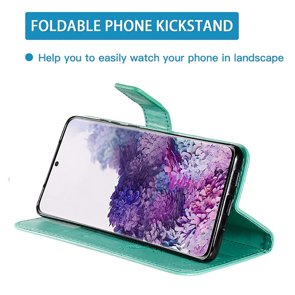 Topme Skórzane etui do Samsung Galaxy M33 5G (16.8 cm) [etui na telefon w stylu kota i drzewa] - zielone